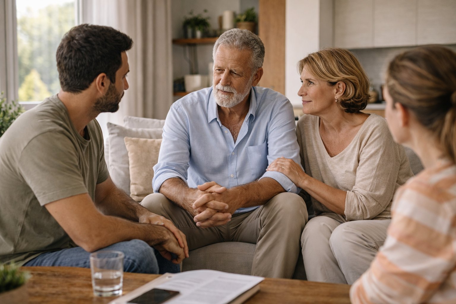 Семья обсуждает будущее квартиры и вопросы наследования при обратной ипотеке