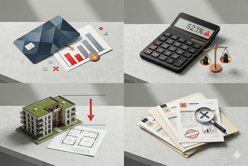 4 הסיבות המרכזיות לסירוב למשכנתא בישראל: דירוג אשראי, עומס התחייבויות, אחוז מימון ומסמכים