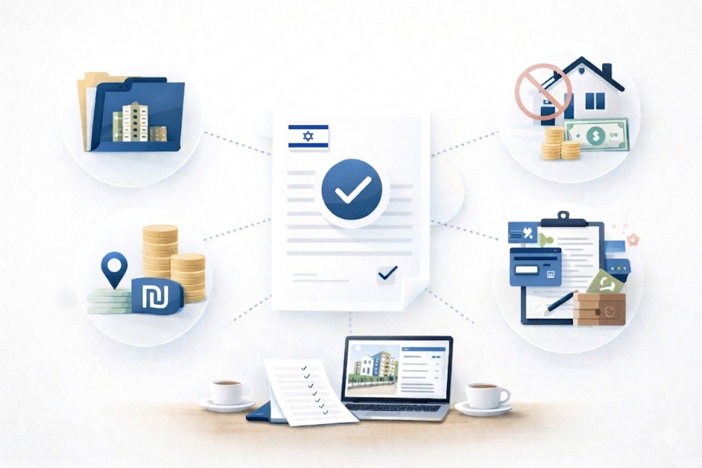 Инфографика с основными проверками перед регистрацией на программу льготного жилья в Израиле