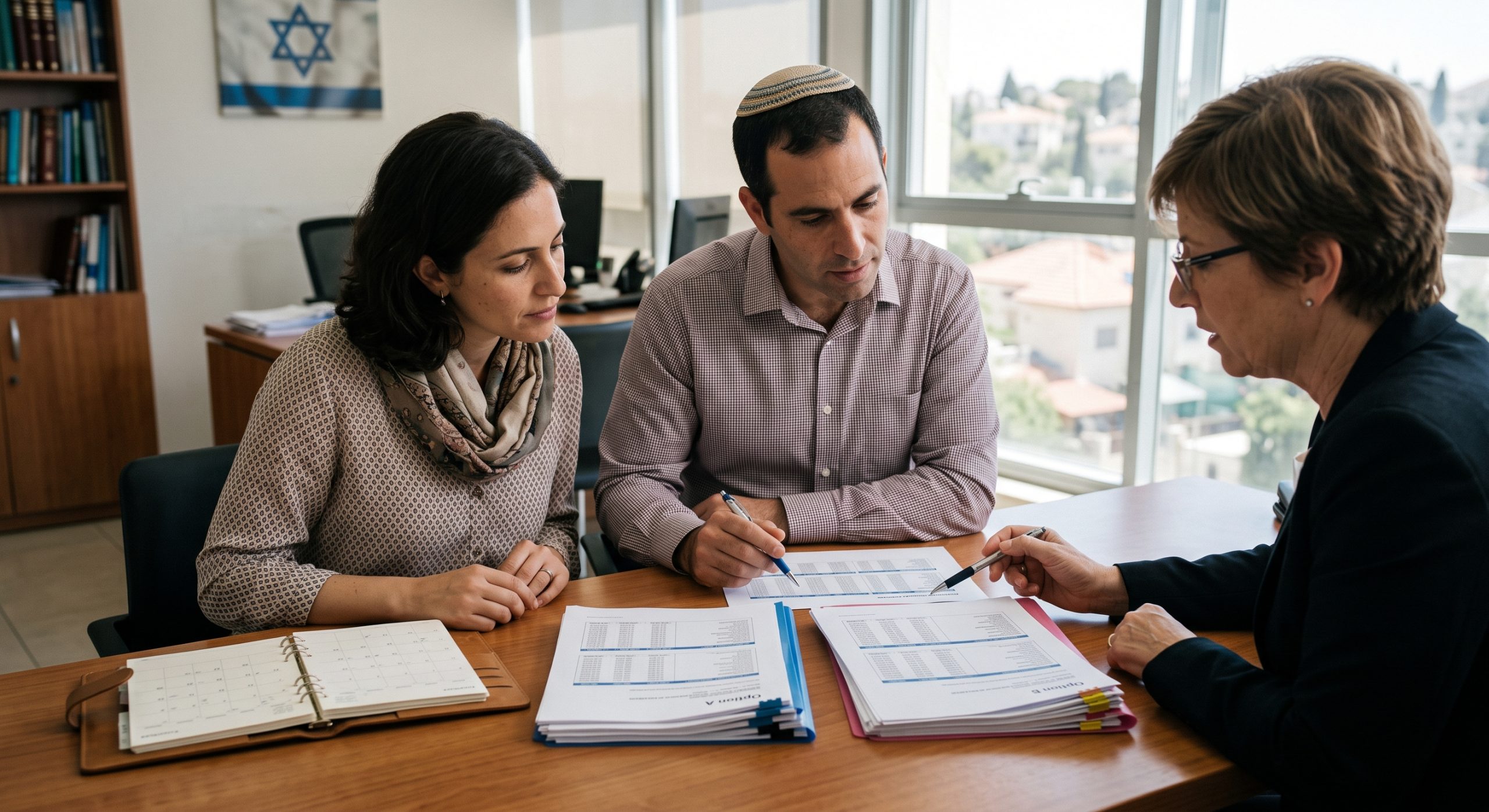 זוג משווה מיחזור משכנתא עם החזר חודשי נמוך יותר מול תקופת הלוואה ארוכה יותר.
